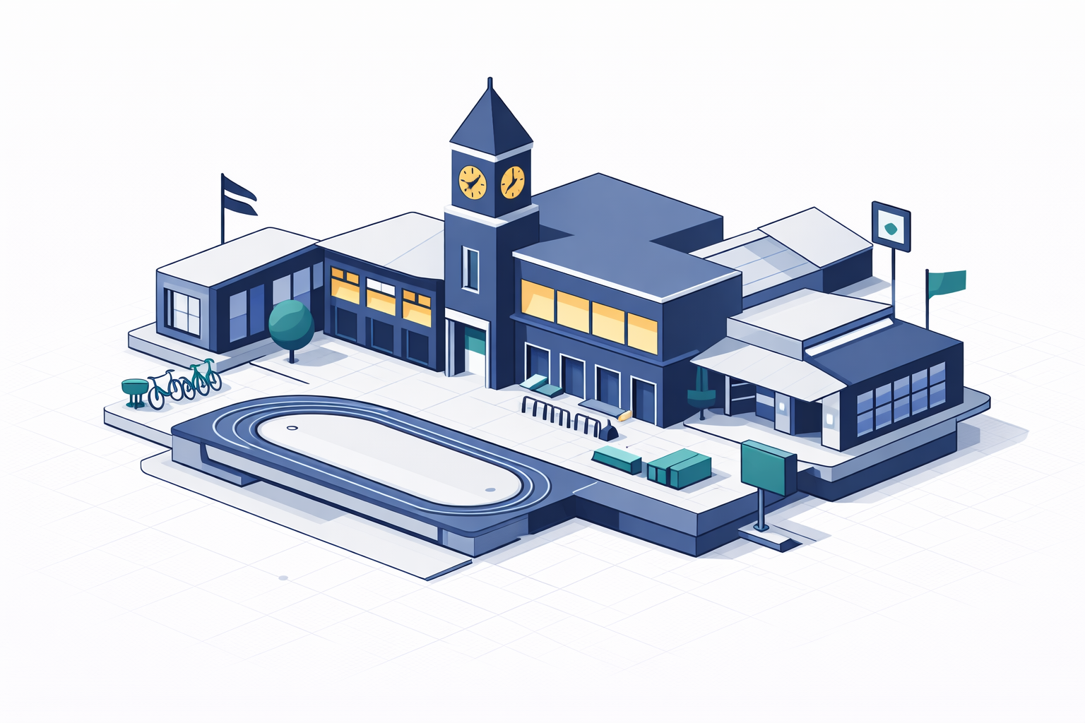 School district isometric illustration